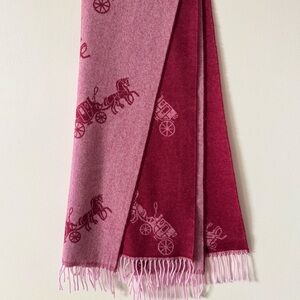 Coach‎ Red Signature Horse & Carriage Reversible Oversized Wool Cashmere Scarf